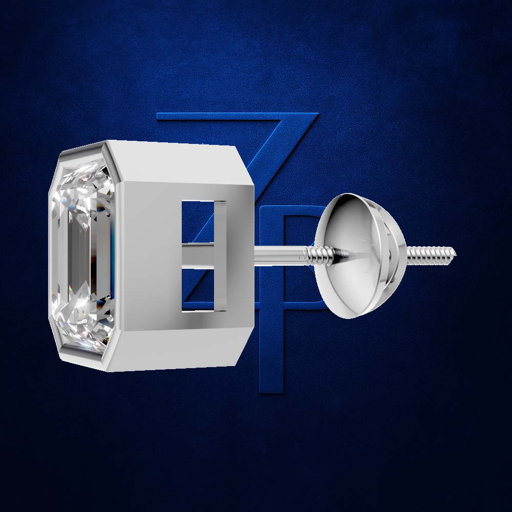 Emerald Cut Bezel Set Lab Grown Diamond Earrings for men