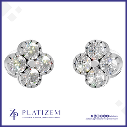 Round Cut Lab Grown Diamond Cluster Stud Earrings Floral Shape for Women