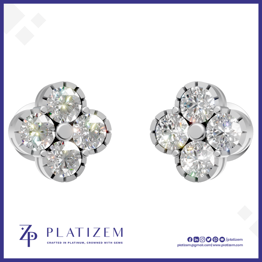 Round Cut Lab Grown Diamond Cluster Stud Earrings Floral Shape for Women