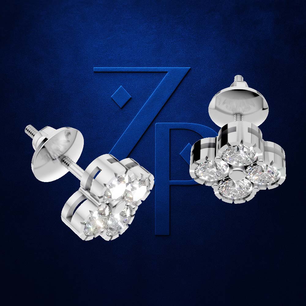 Round Cut Lab Grown Diamond Cluster Stud Earrings Floral Shape for Women