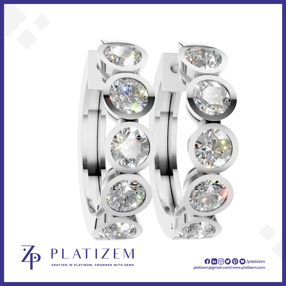 5 Stone Bezel Set Lab Grown Diamond Hoop Earrings