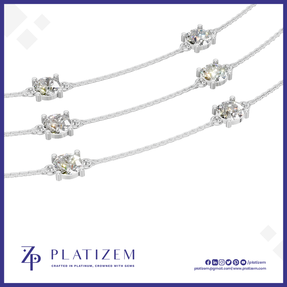 Three Layer Lab Grown Diamond Chain White Gold for Women