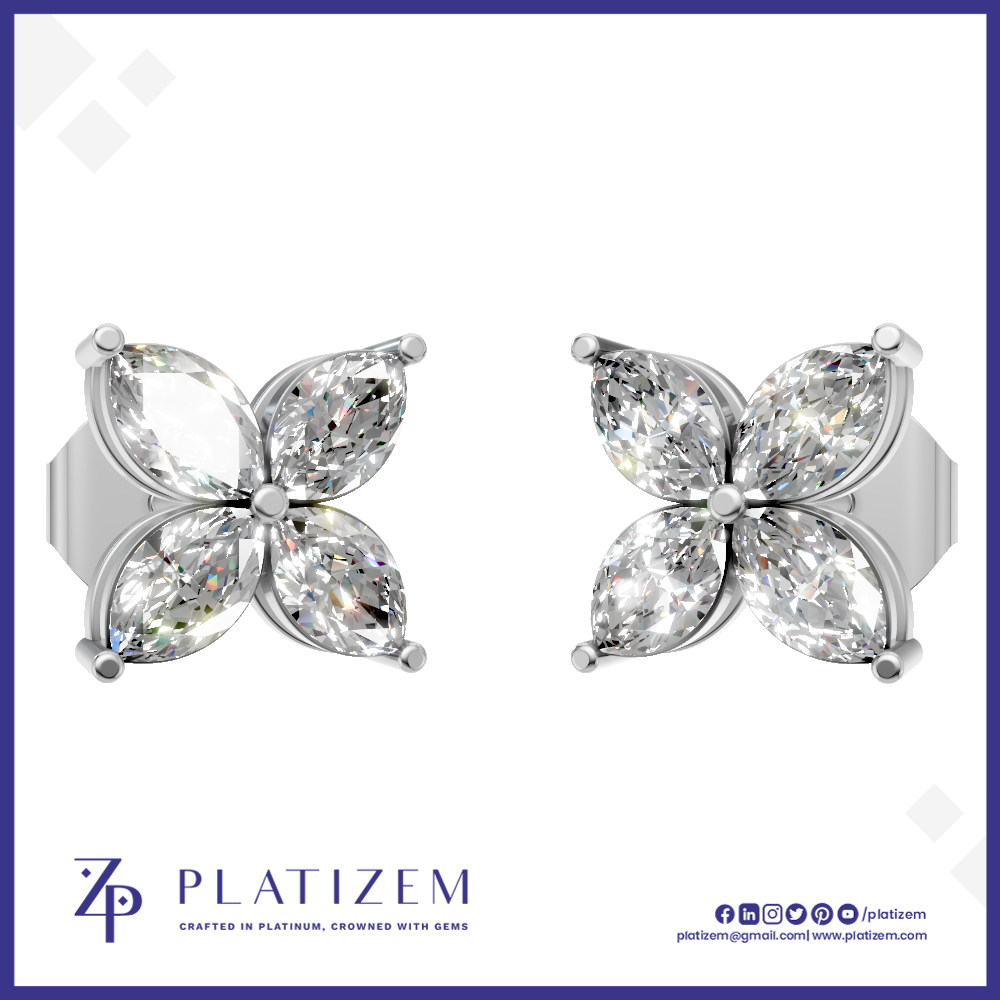 Flower Style Marquise Diamond Stud Earrings for Women