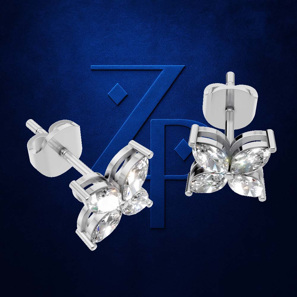 Flower Style Marquise Diamond Stud Earrings for Women