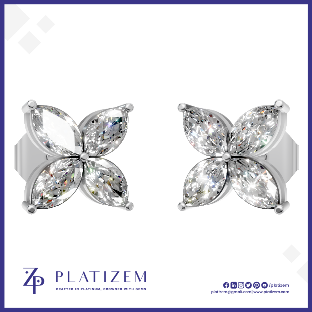 Elegant Marquise Diamond Flower Stud Earrings for Women Screw Back