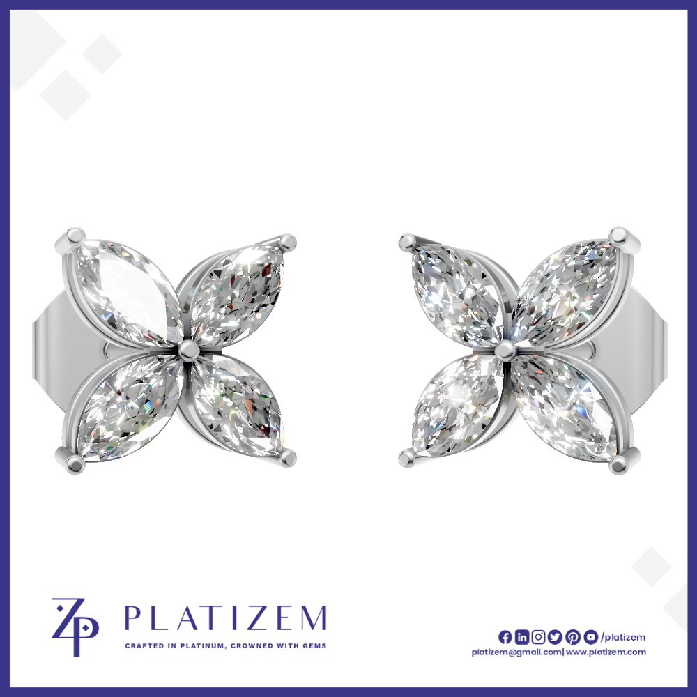 Floral Shaped Marquise Cut Lab Grown Diamond Stud Earrings for Women