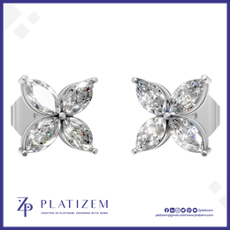 Floral Shaped Marquise Cut Lab Grown Diamond Stud Earrings for Women