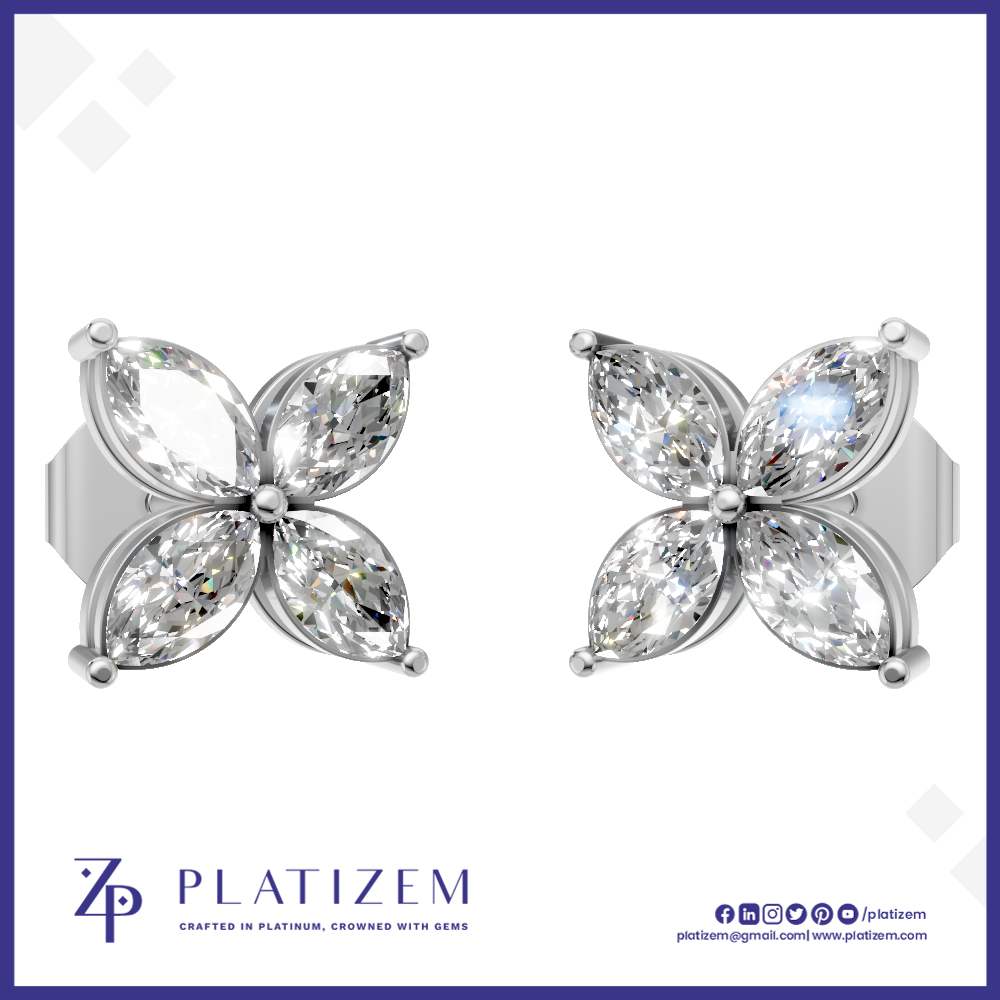 Marquise Cut Lab Created Diamond Stud Earrings in Gold, Silver and Platinum