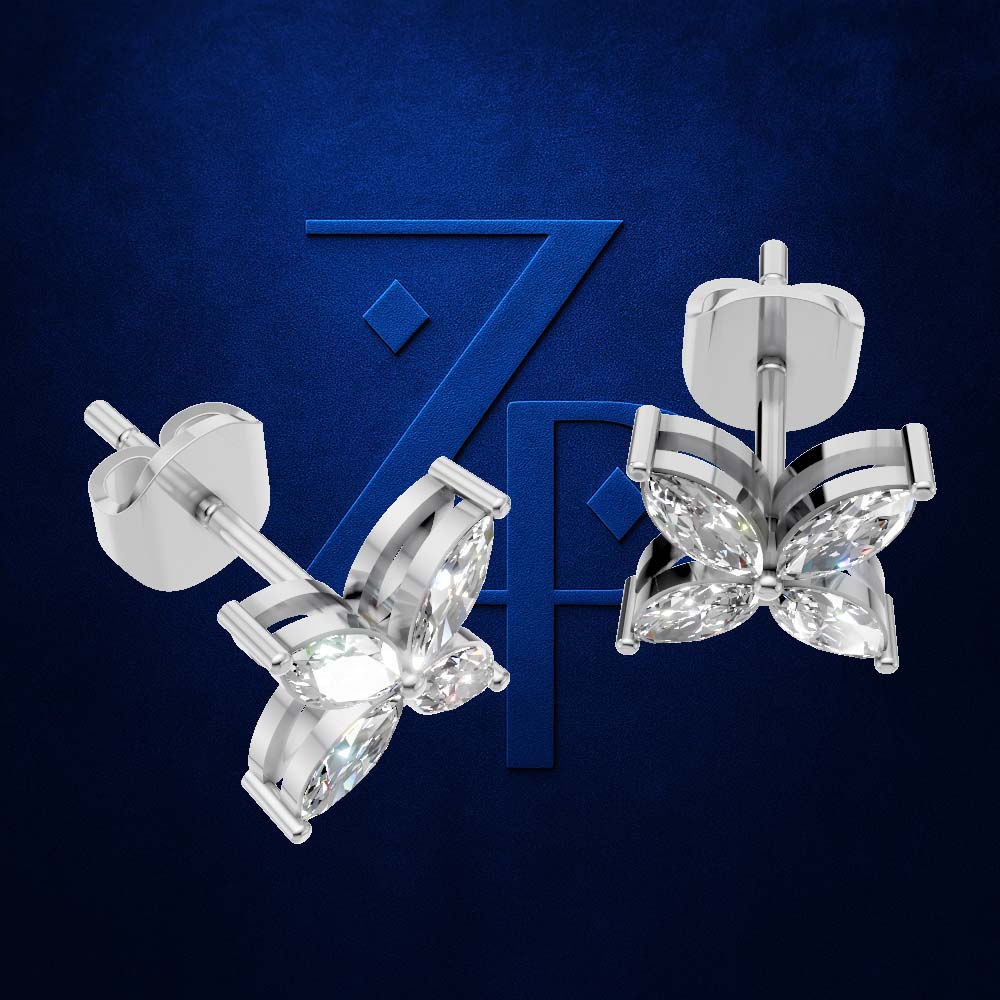 Marquise Cut Lab Grown Diamond Stud Earrings Butterfly Shaped for Women