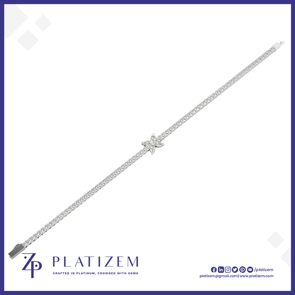 Floral Round Cut Lab Grown Diamond Tennis Bracelet for Women