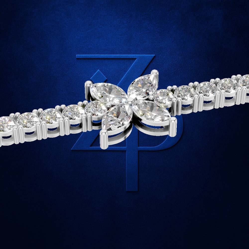 Floral Round Cut Lab Grown Diamond Tennis Bracelet for Women
