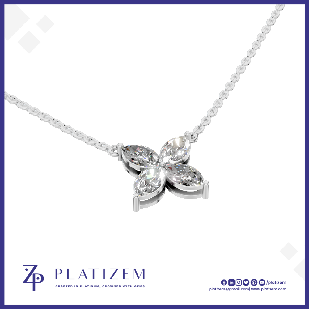Marquise Diamond Flower Pendant Necklace for Women with Chain