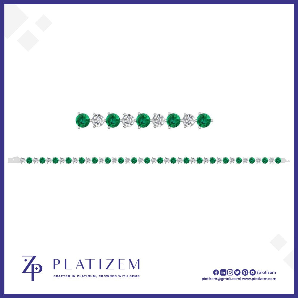 Round Diamond and Emerald Bold Tennis Bracelet for Women