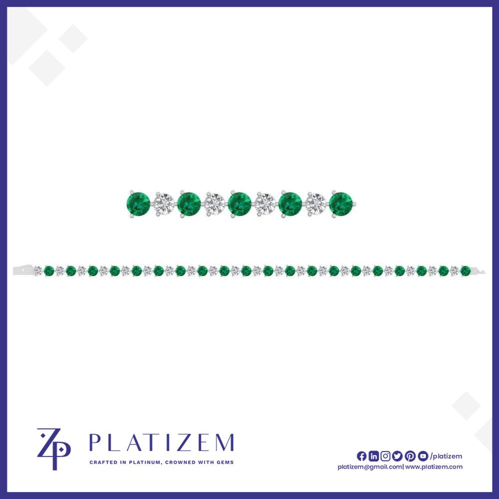 Round Diamond and Emerald Classic Tennis Bracelet for Women