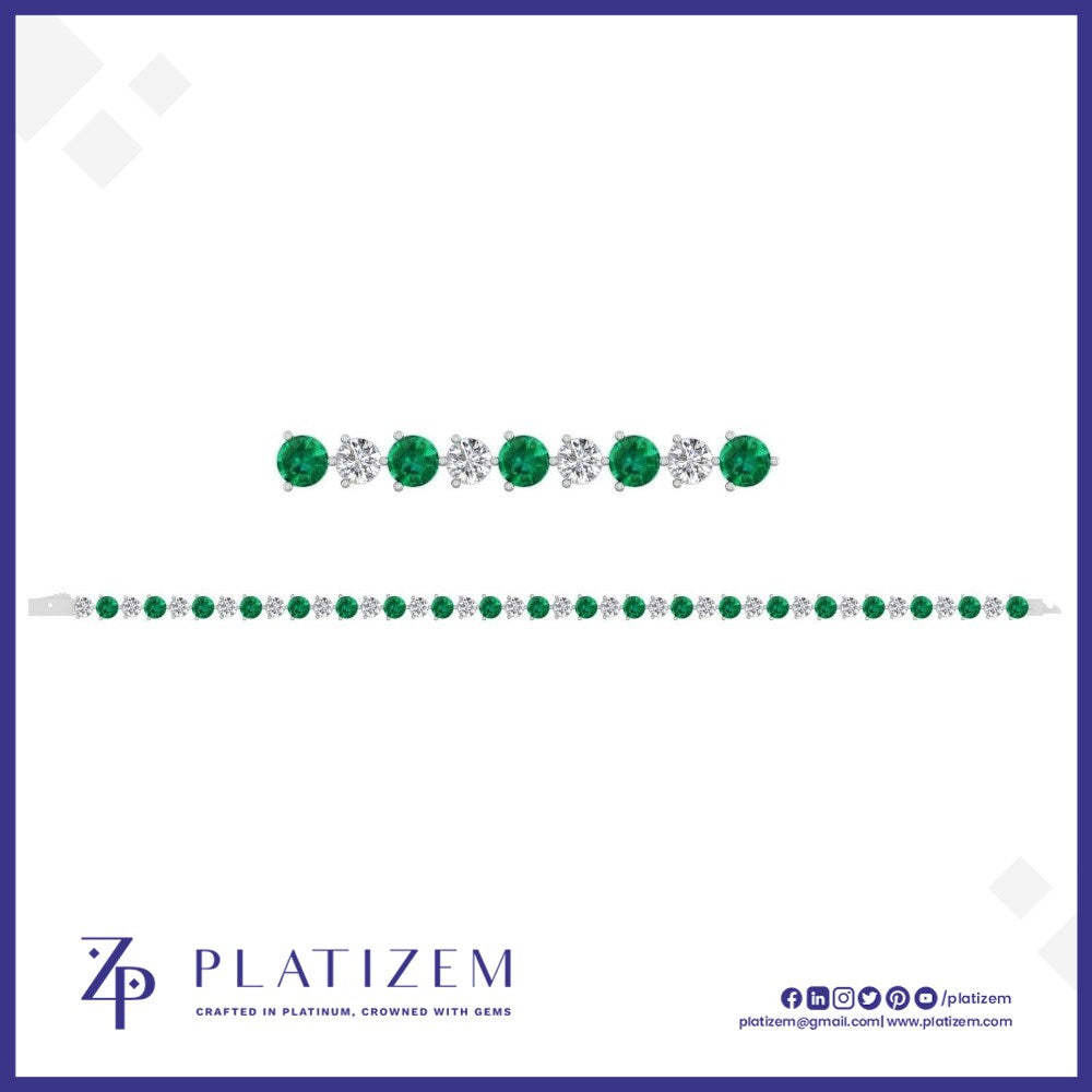 Round Diamond and Emerald Prong Set Tennis Bracelet for Women