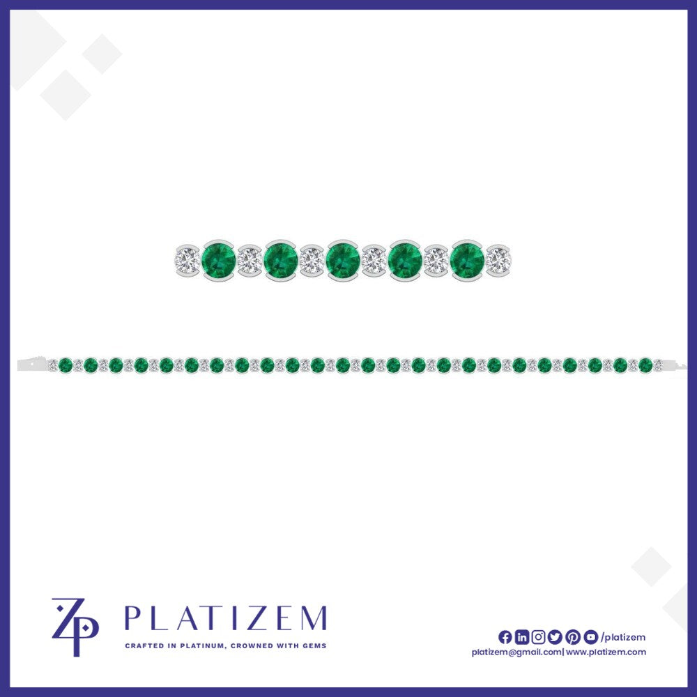Round Diamond and Emerald Bezel Tennis Bracelet for Women