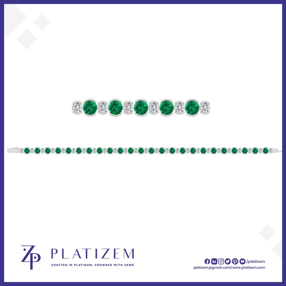 Round Diamond and Emerald Alternating Tennis Bracelet for Women