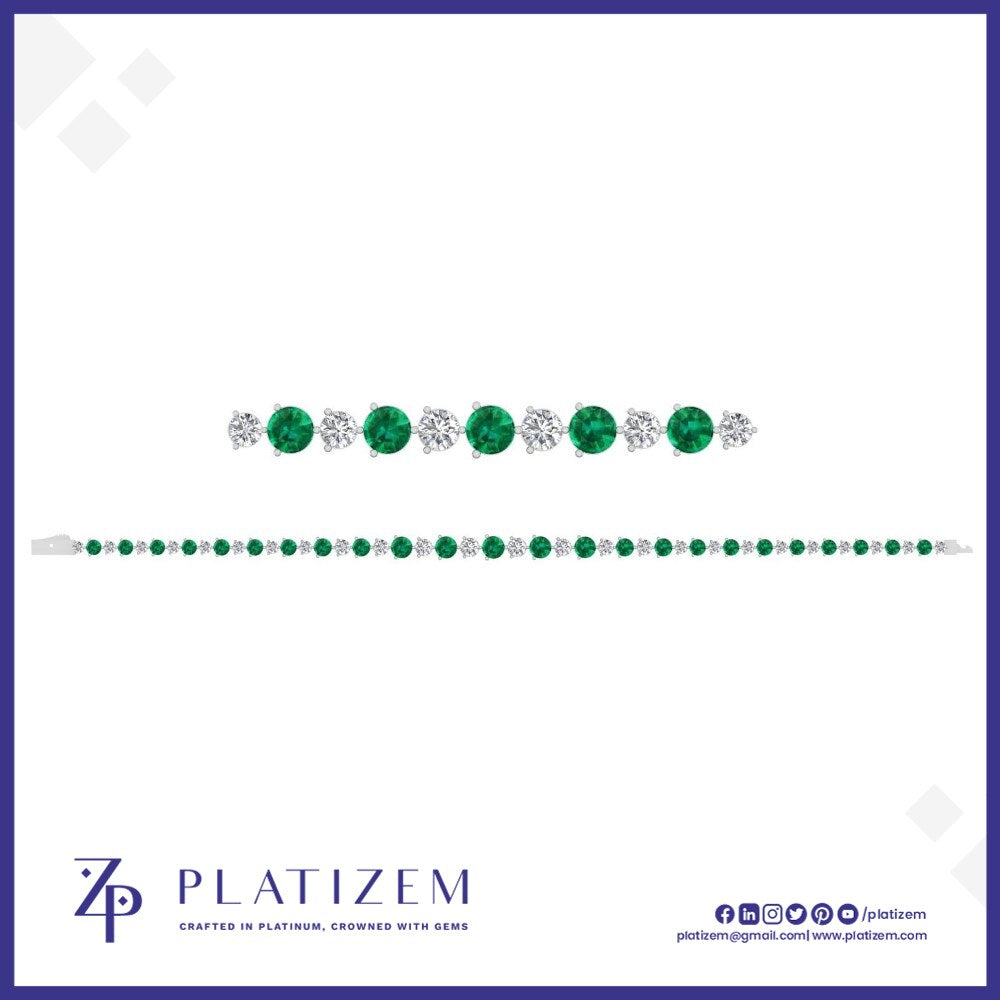 Graduated Round Diamond and Emerald Tennis Bracelet for Women