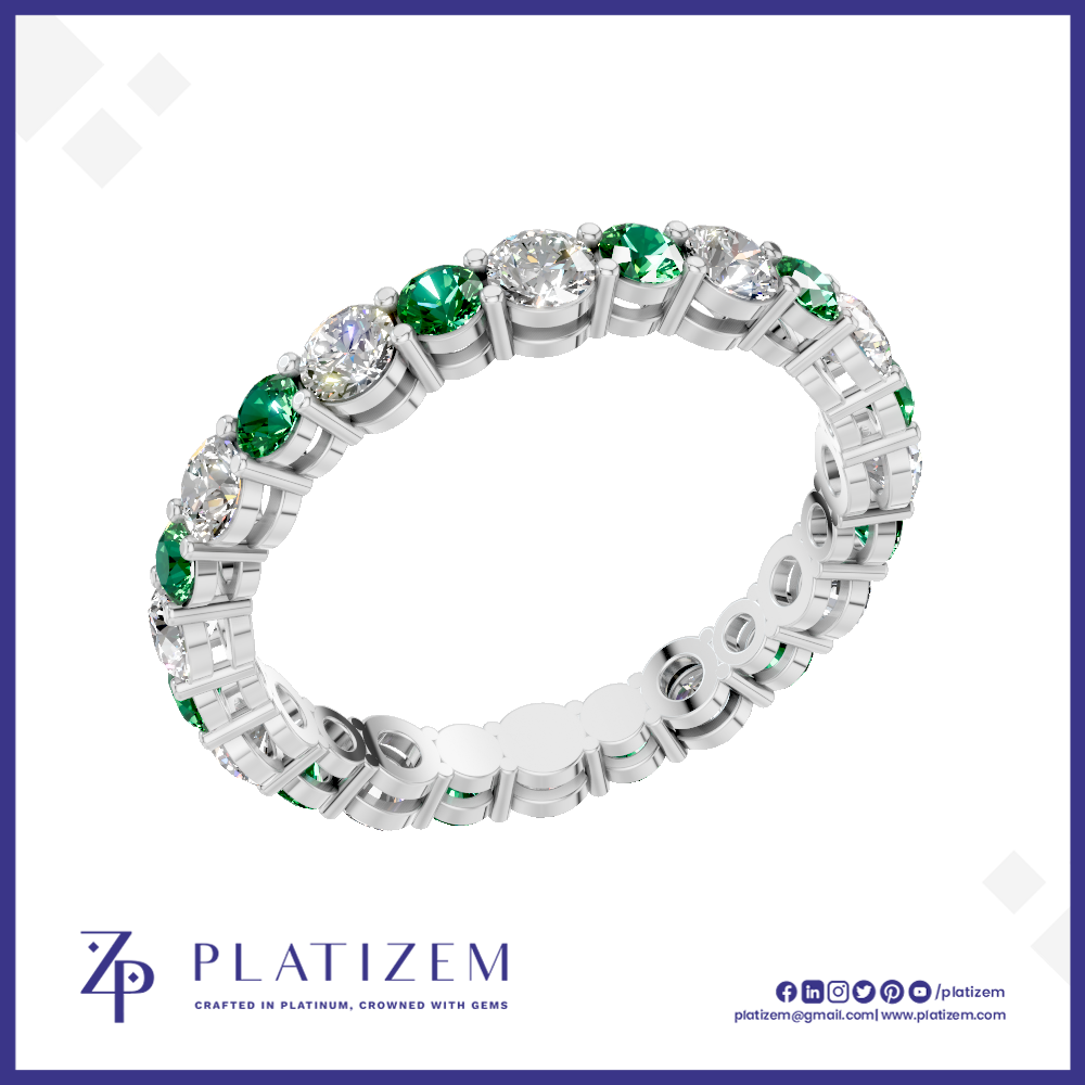 Lab Made Diamonds and Emerald Gemstones Eternity Band Ring for Women