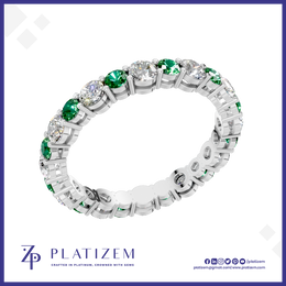 Lab Made Diamonds and Emerald Gemstones Eternity Band Ring for Women
