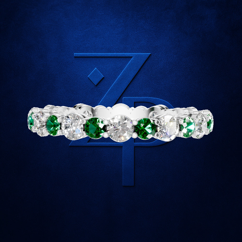 Lab Made Diamonds and Emerald Gemstones Eternity Band Ring for Women