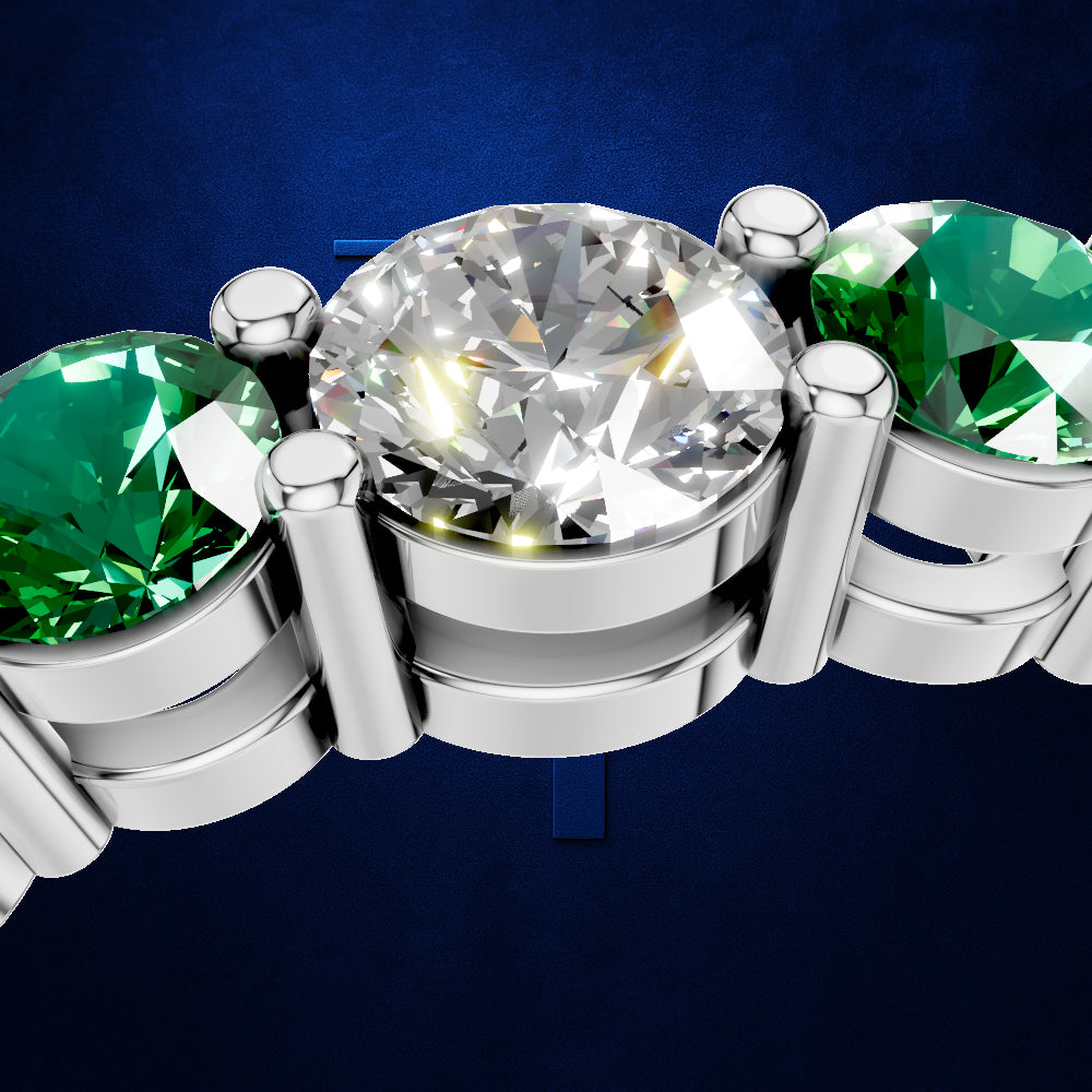 Lab Made Diamonds and Emerald Gemstones Eternity Band Ring for Women