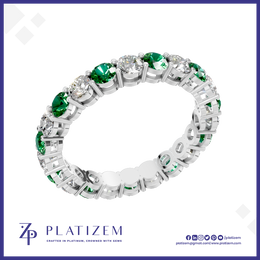 Lab Grown Diamond Full Eternity Band with Emerald Gemstones Fine Jewelry