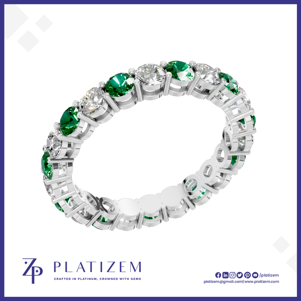 Lab Grown Diamond Full Eternity Band with Emerald Gemstones Fine Jewelry