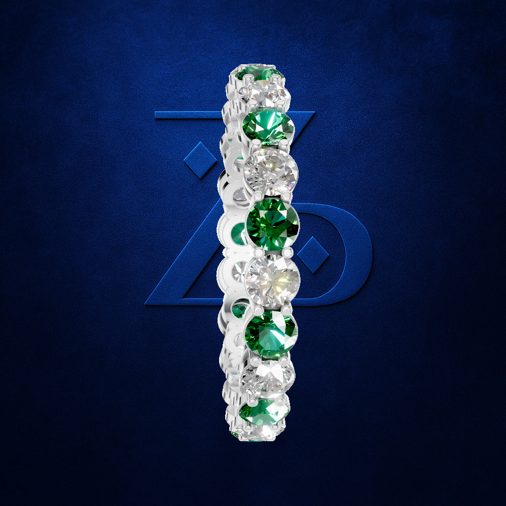 Lab Grown Diamond Full Eternity Band with Emerald Gemstones Fine Jewelry