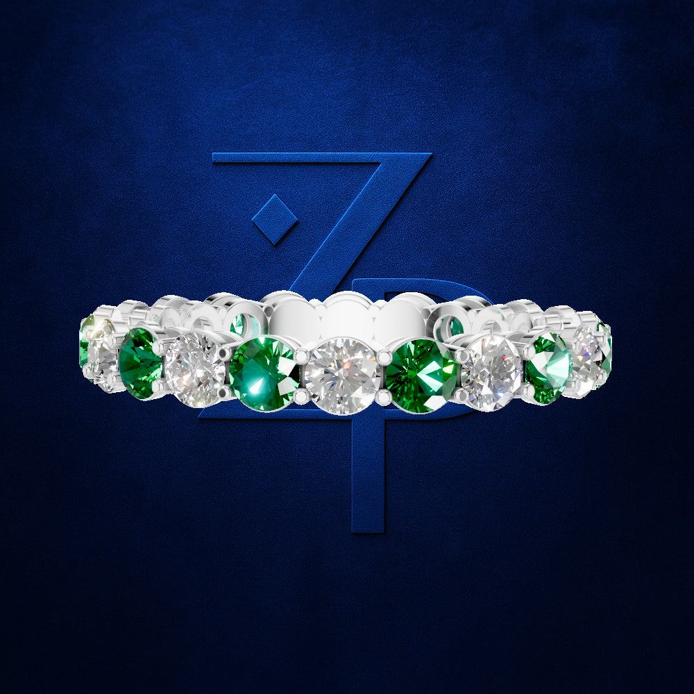 Lab Grown Diamond Full Eternity Band with Emerald Gemstones Fine Jewelry