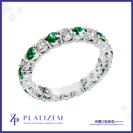 Platinum Emerald and Diamond Eternity Band Ring Wedding Anniversary Jewelry