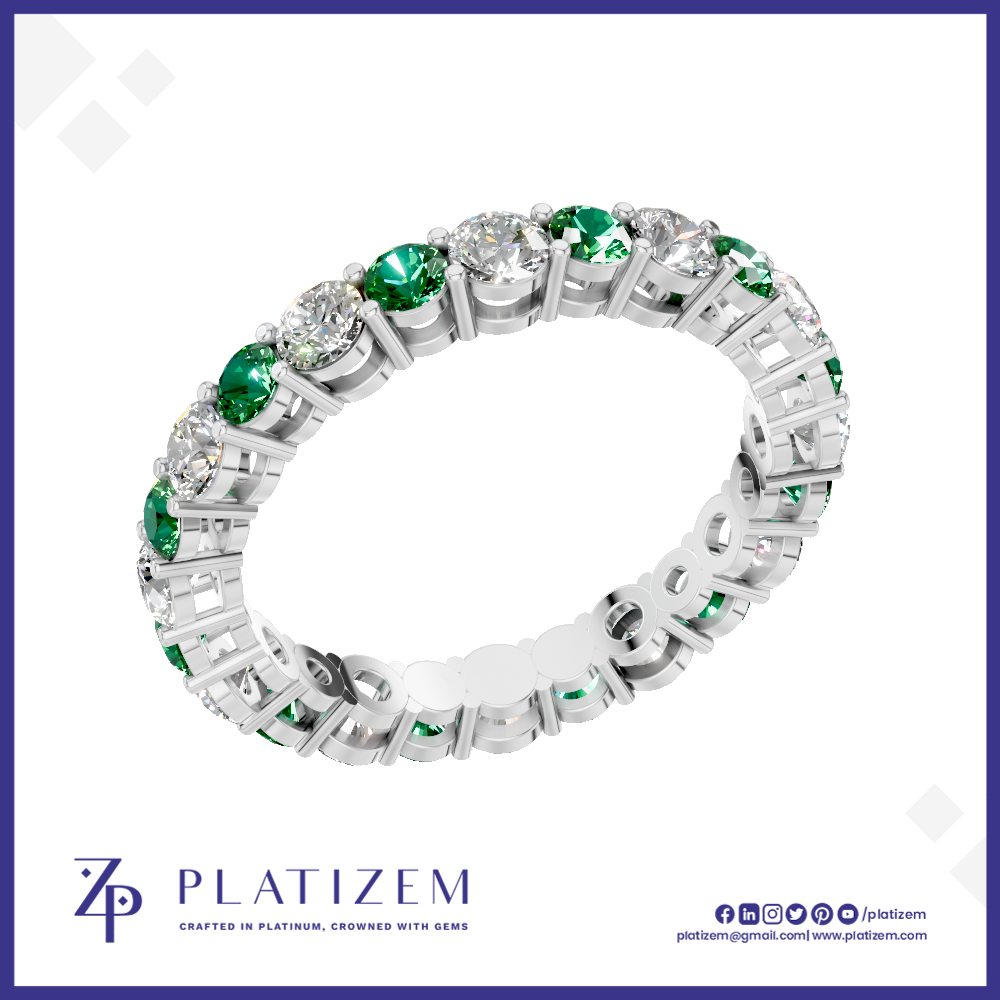 Emerald and Lab Grown Diamond Eternity Wedding Band for Women