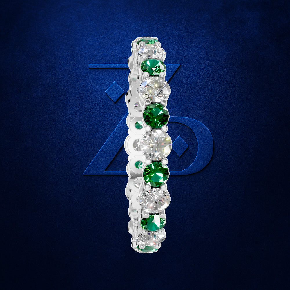 Emerald and Lab Grown Diamond Eternity Wedding Band for Women