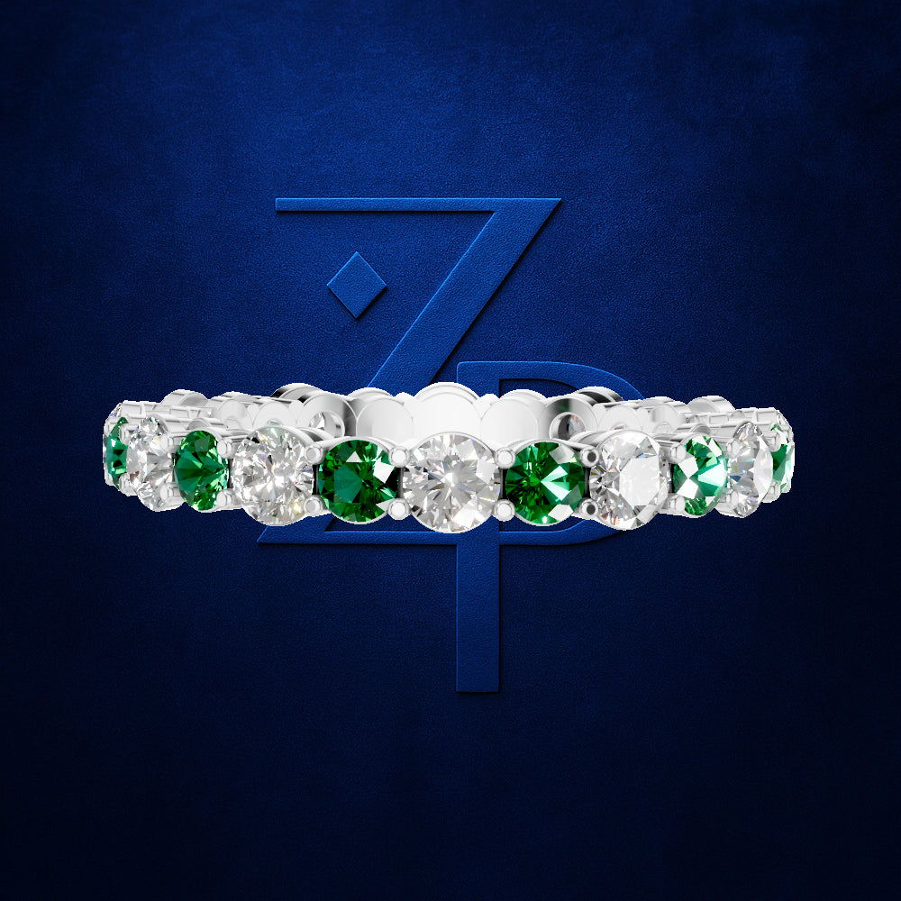 Emerald and Lab Grown Diamond Eternity Wedding Band for Women
