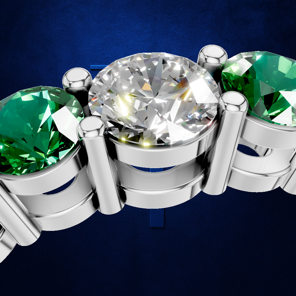 Emerald and Lab Grown Diamond Eternity Wedding Band for Women