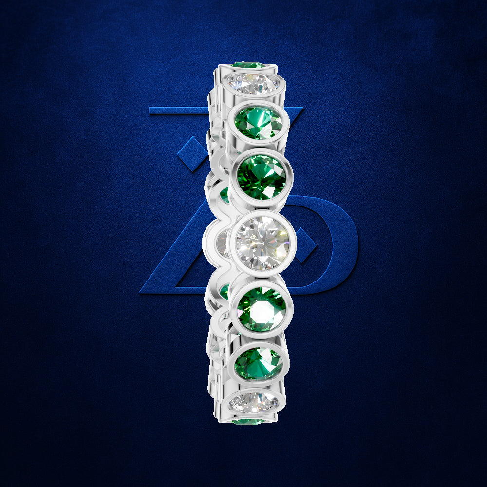 Emerald and Lab Grown Diamond Full Eternity Wedding Band
