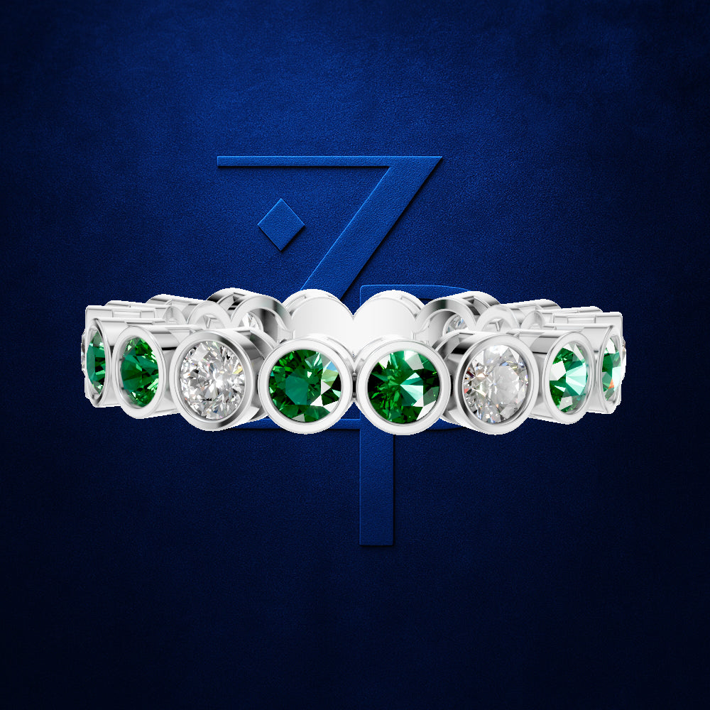 Emerald and Lab Grown Diamond Full Eternity Wedding Band