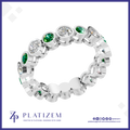 Bezel Set Lab Grown Diamonds and Emerald Wedding Band