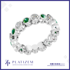 Bezel Set Lab Grown Diamonds and Emerald Wedding Band