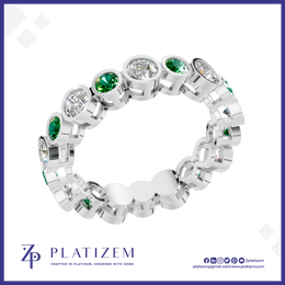 Bezel Set Lab Grown Diamonds and Emerald Wedding Band