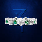 Bezel Set Lab Grown Diamonds and Emerald Wedding Band