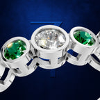 Bezel Set Lab Grown Diamonds and Emerald Wedding Band