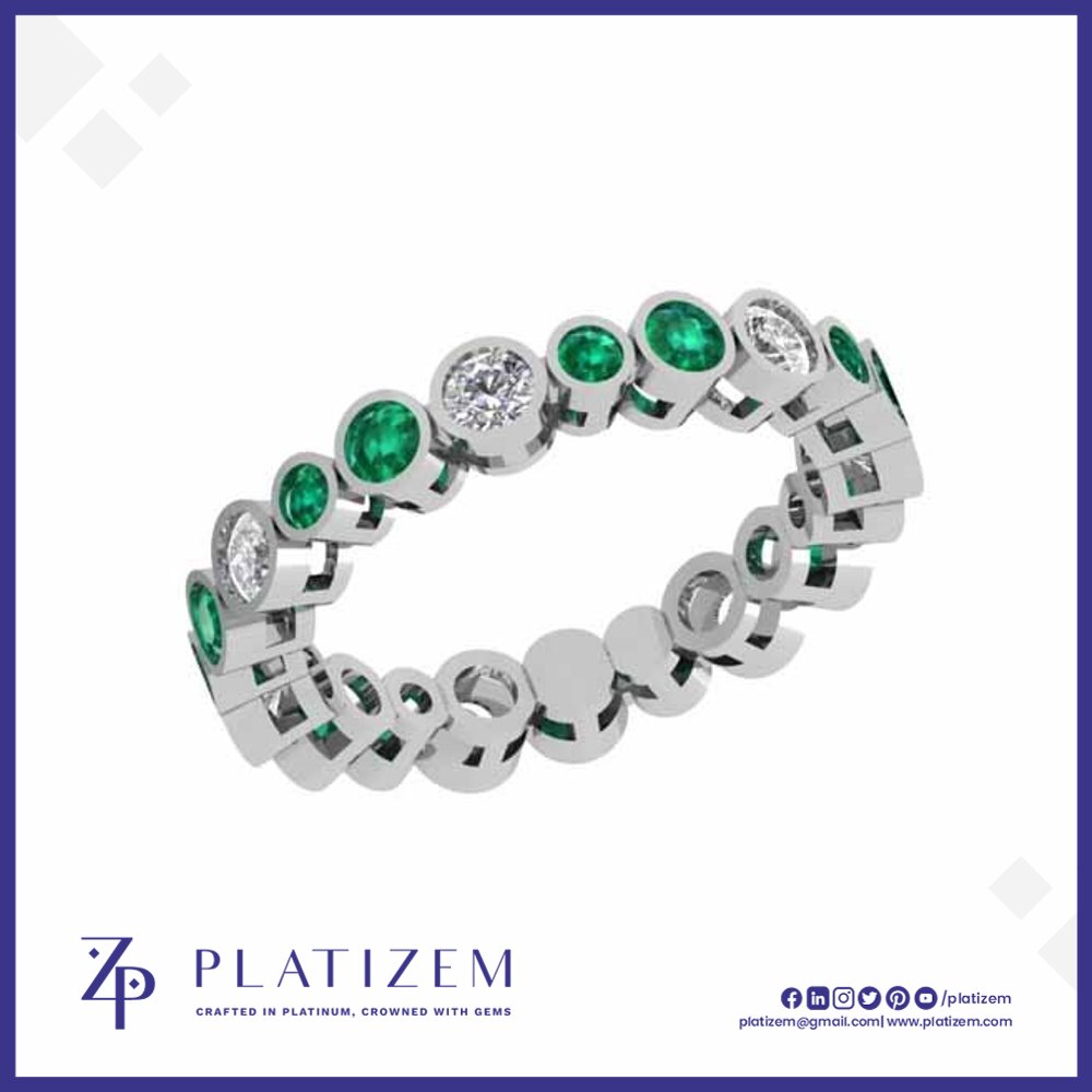 Graduated Emerald and Lab Grown Diamond Wedding Band