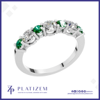 7 Stone Emerald and Diamond Ring Anniversary Wedding Band Fine Jewelry