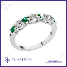 7 Stone Emerald and Diamond Ring Anniversary Wedding Band Fine Jewelry