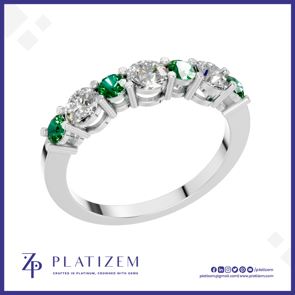 7 Stone Emerald and Diamond Ring Anniversary Wedding Band Fine Jewelry
