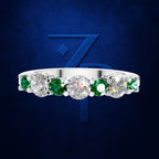 7 Stone Emerald and Diamond Ring Anniversary Wedding Band Fine Jewelry