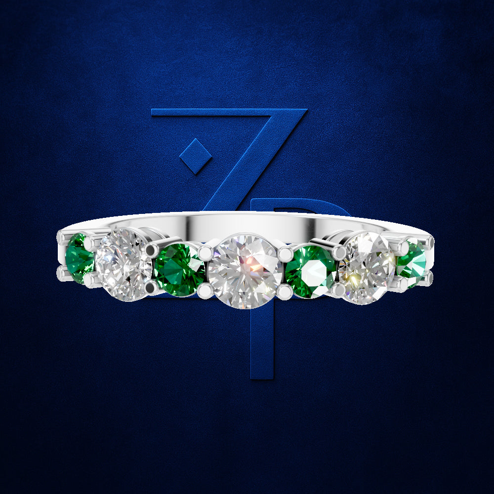 7 Stone Emerald and Diamond Ring Anniversary Wedding Band Fine Jewelry