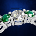 7 Stone Emerald and Diamond Ring Anniversary Wedding Band Fine Jewelry