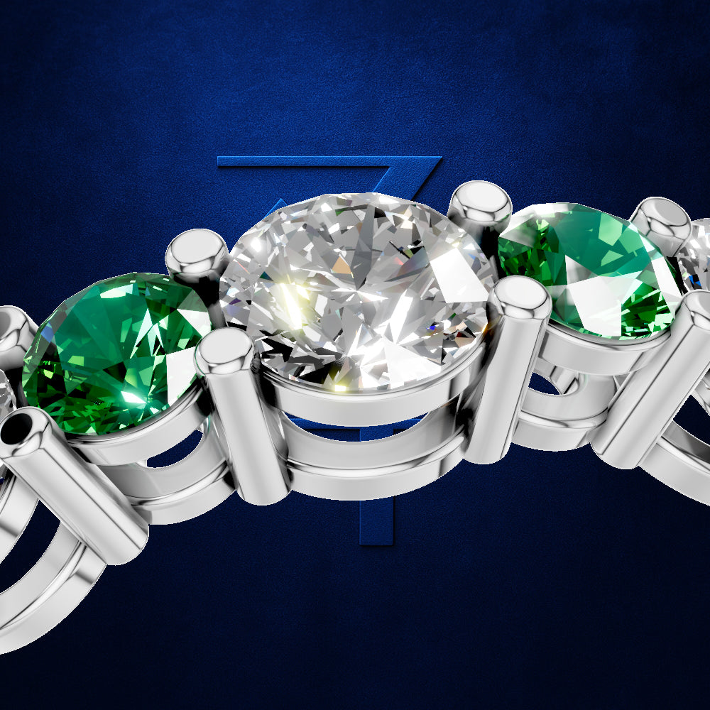 7 Stone Emerald and Diamond Ring Anniversary Wedding Band Fine Jewelry